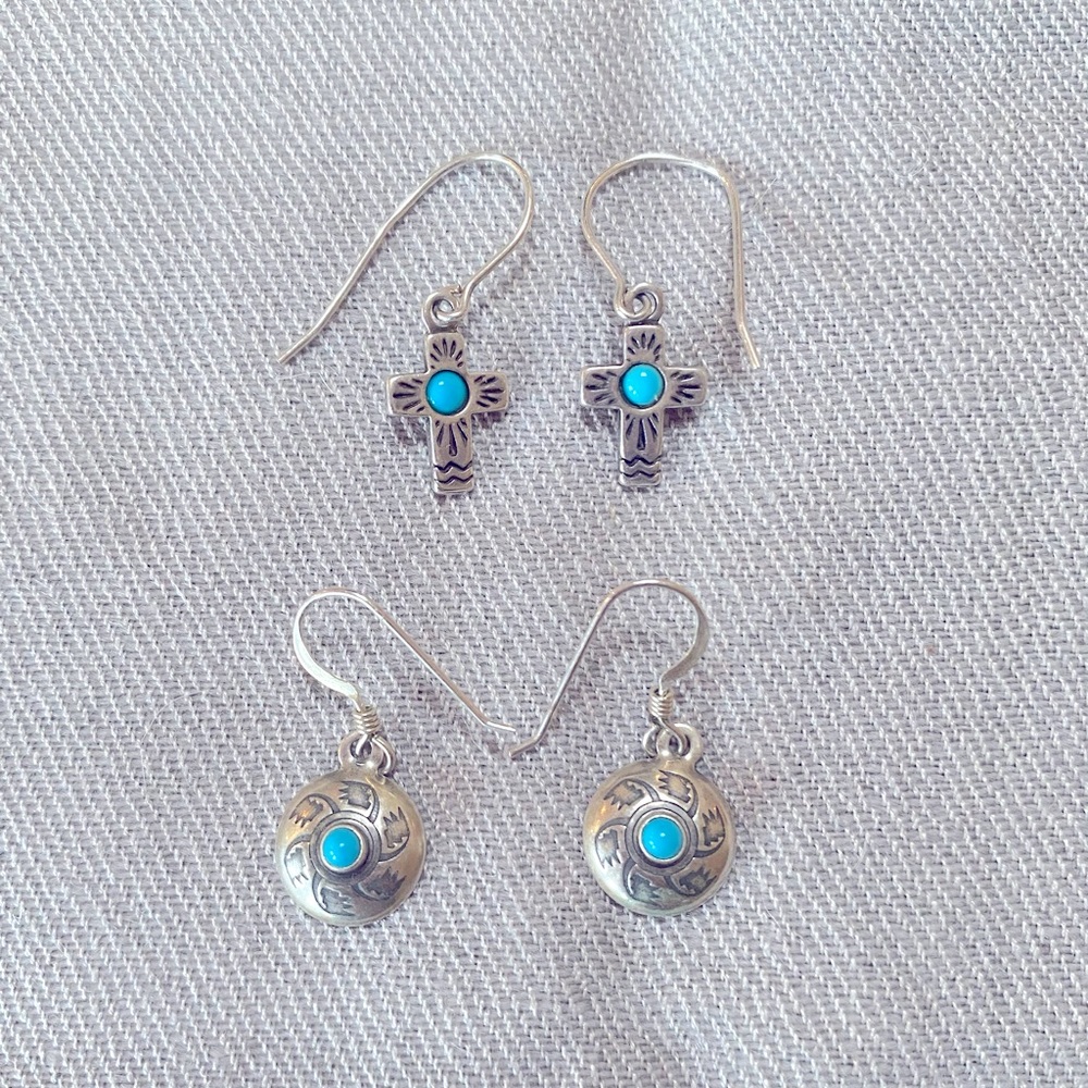 Silver/Turquoise pierced Earrings, 2 Pairs